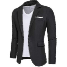 PARK (XL-Schwarz) Herren Casual Leinen Blazer Ein Knopf Slim Fit Anzugjacken