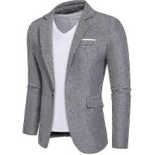 PARK (XXL-Dunkelgrau) Herren-Lässiger Leinenblazer mit einem Knopf, schmale Passform, Anzugjacke