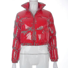 PARK(S-Red)Damen Kurzer Daunenmantel Glänzende Pufferjacke Stehkragen