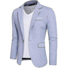 PARK (XL-Blau) Herren Casual Leinen Blazer Ein Knopf Slim Fit Anzugjacken