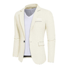 PARK (M-Elfenbein) Herren-Lässiger Leinenblazer mit einem Knopf, schmale Passform, Anzugjacke