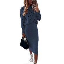 PARK (S-Blu navy) 1 set elegante top gonna stampa stella a cinque punte tuta aderente
