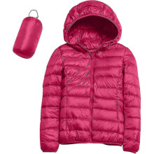 PARK (M-Hot Pink) Lässige, leichte Daunenjacke mit Kapuze für Damen, verstaubare Puffermäntel, ultraleicht,