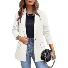 PARK (S-weiß) Damen Casual Blazer Jacke Temperament Pendeln Mode Schlank Knopf Revers Casual Winter
