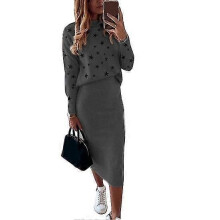 PARK (XL-Grigio scuro) 1 set elegante top gonna stampa stella a cinque punte tuta attillata