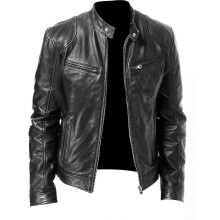 PARK (L-Schwarz) Lässige Lederjacke für Herren mit Reißverschluss vorne, Vintage-Oberbekleidung für