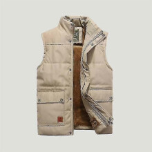 PARK (L-khaki) Herren Plus Size Plus Samtweste Lockerer Stehkragen Baumwollweste Lässige Weste Mittleres