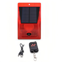 Solar Alarm Strobe Light with Remote Control and Motion Sensor for Outdoor Security - IP65 Waterproof Animal Repeller for Farm and Yard