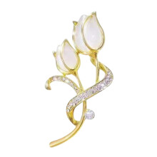 Blumenbrosche 2.48 Inch Tulip Flower Brooch Pin Cat's Eye Floral Jewelry Elegant Sweater Clip for Girls Wedding Coats