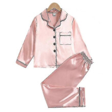 PARK (130 cm - Nero e rosa) Pigiama autunnale a maniche lunghe in seta imitazione tinta unita per bambini,