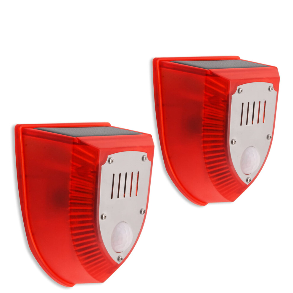Solar Sound & Strobe Light Alarm Motion Sensor 129 Db Dog Barking & Gunshot Warning Lamp For Outdoor Use (Pack Of 2) Red 6447073019104