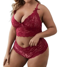 Erotic Underwear Women's Lace Plus Size Lingerie Set Wine Red 3XL Sexy Negligee for Women Adjustable Straps