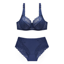 Women's Underwired Push Up Bra Set, Lace Bralette with Padded Cups, Comfort Bustier Underwear, Size 48/110E, Blue