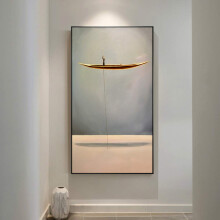 Hand-Painted Canvas Pictures, Large 60x90cm Abstract Modern Wall Art in Gold and Grey, Frameless Nordic Landscape Decor