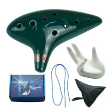 Ocarina Flute 12 Hole C Key Professional Alto Ocarina Musical Instrument Green Ceramic for Beginners and Experts