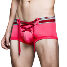 Boxer Shorts for Men, Transparent Underwear, Funny Lingerie with Adjustable Straps, T-Trousers, U-Bulge Bag, Red, Size M