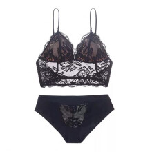 Sexy BH aus transparenter Blumenspitze mit dünnen Cups, Damen Unterwäsche Set, Pyjama BH und Höschen in Größe M