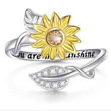 Carved Flower Rings for Girls - Open Adjustable Silver Floral Jewelry, Size 1, Unique Design