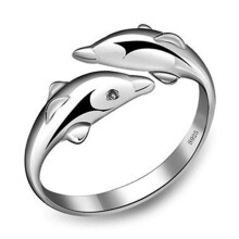 Beautiful Sea Animal Adjustable Double Dolphin Pair Ring in Sterling Silver with Exquisite Workmanship and Unique Design