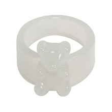Cute Candy Colour Resin Bear Ring for Women and Girls, Colorful Fashion Jewelry Gift, Adjustable Size, Metal