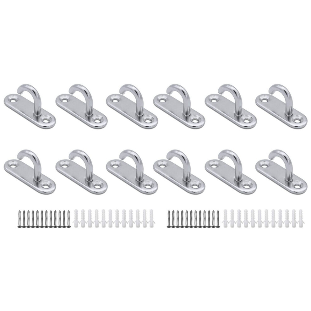 12 Pack Stainless Steel Ceiling Hooks M5 Oval Open Hooks Pad Eye Plate Anchor Screw Wall Mount Hook For Plant Basket 4853123747088
