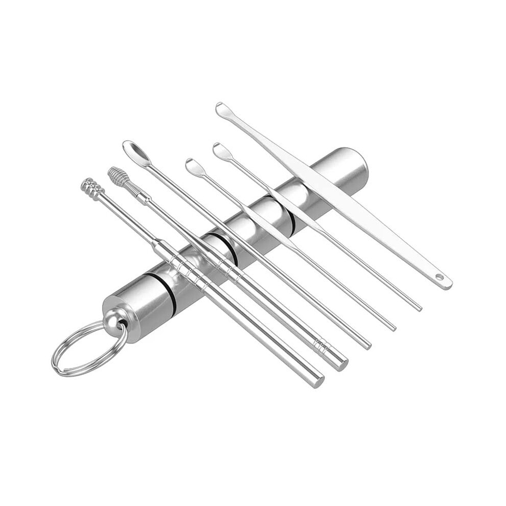 6 in 1 Ear Cleaner Stainless Steel Portable Earwax Remover with Storage Box Ear Wax Curette Spiral Ear Shovel Reusable
