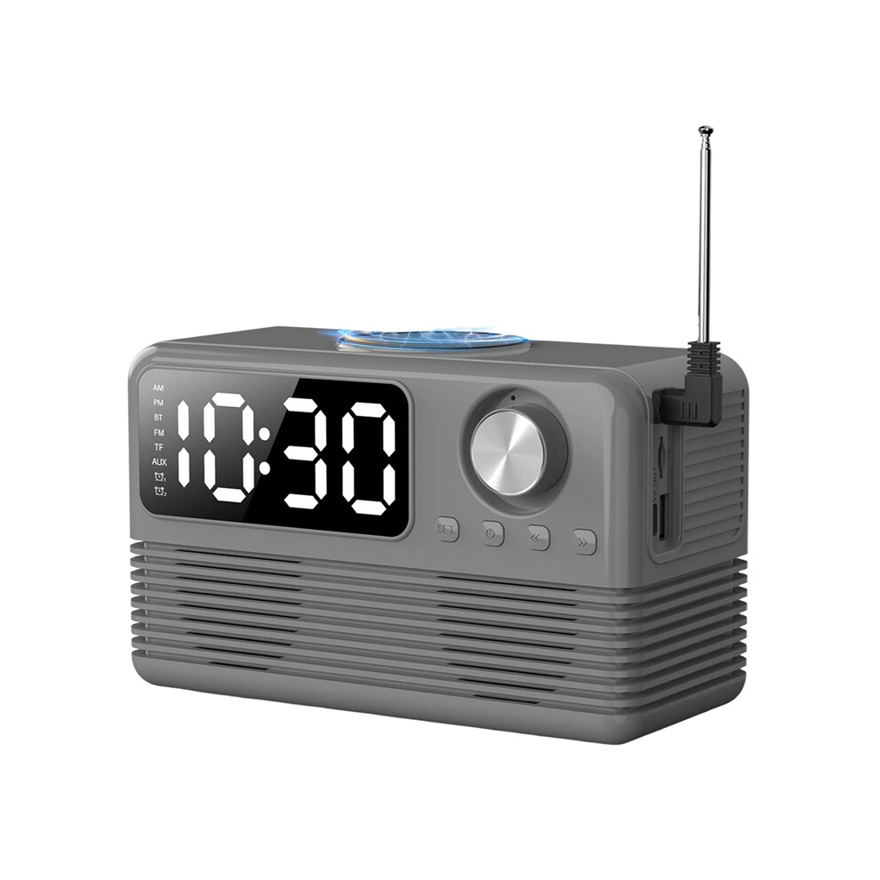 15W Wireless Bluetooth Speaker With Charger And Clock Radio, Gray 4851802991159