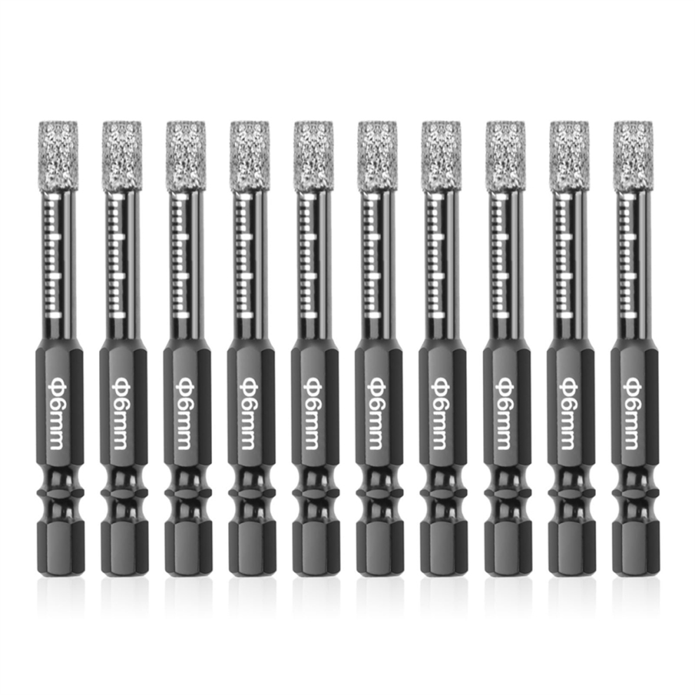 10Pcs Diamond Drill Bits,6Mm Dry Core Bit Set For Ceramic,,Tile,Glass,Marble,Brick,Stone 4851802921521