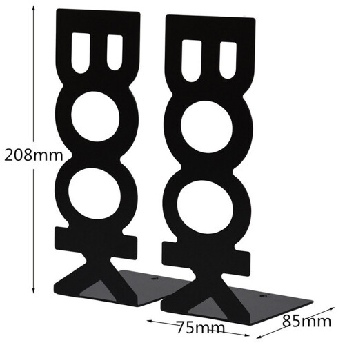 1 Pair Bookends for Library School Book Holder Letter Baffle Black 2