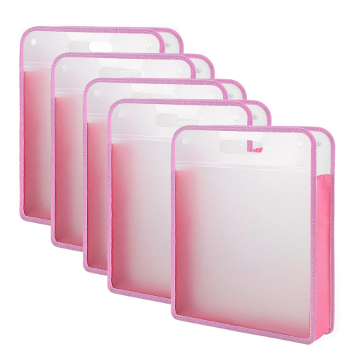 5 Pack Scrapbook Paper Organizer, Pink Expanding , Portable Storage with Button Closure 1