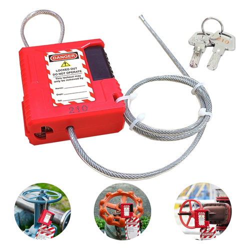 Lockout Tagout Cable Lock - 3.3ft Adjustable Lock, Steel with Vinyl Coating, -Cable 2