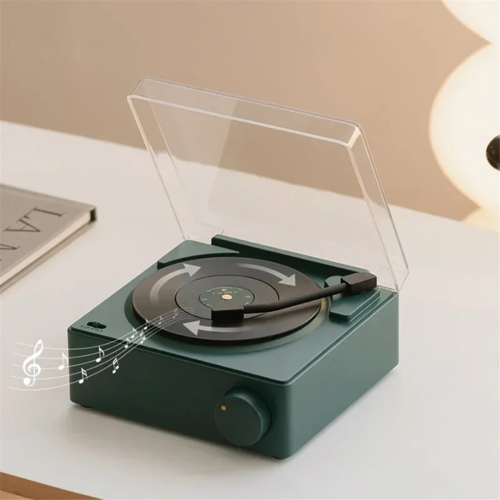 Retro Vinyl Wireless Bluetooth Speaker Clock Record Player Yellow 2