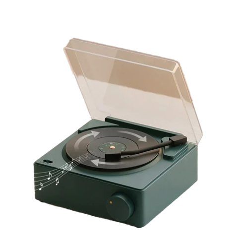 Retro Vinyl Wireless Bluetooth Speaker Clock Record Player Green 1