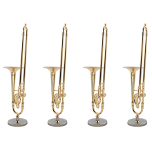 4 Pcs 12cm Miniature Pure Copper Trombone Model with Support Mini Musical Instrument Black Leather Box