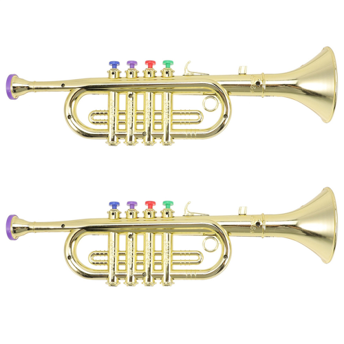 2X Children'S Musical Instruments Stage Performance Props Four-Tone Trumpet (Basic Board) Gold 1