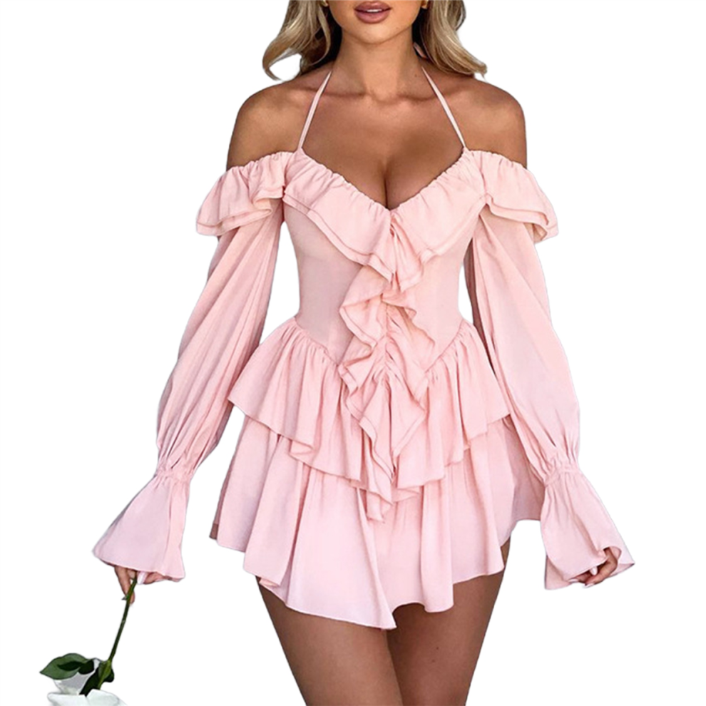 Photos - Fancy Dress Women'S Midi Dress Halloween Costumes Off-Shoulder Butterfly Fairy Cosplay Party Handkerchief Pink M