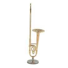 12cm Miniature Pure Copper Trombone Model with Support Mini Musical Instrument Black Leather Box
