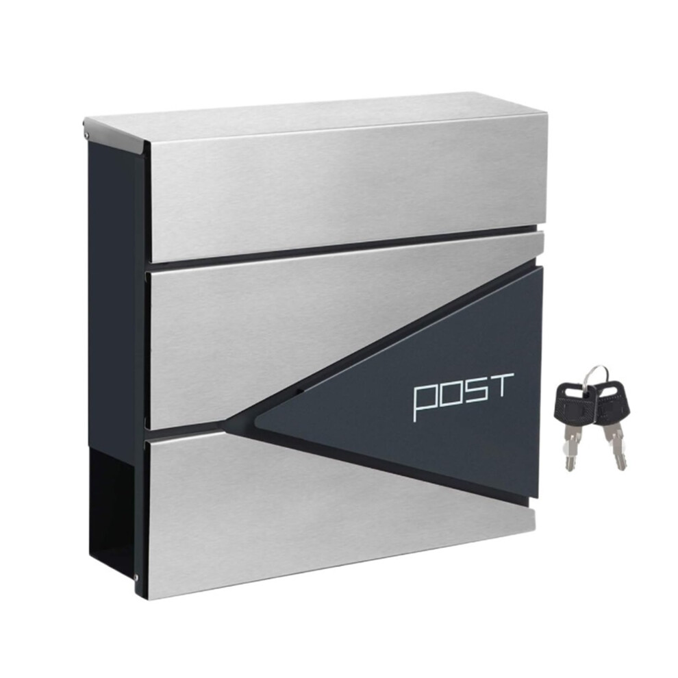 Letter Box Suggestion Box, Lockable Wall-Mounted Letterbox, Silver Newspaper Holder, 37X10.5x36cm Outdoor Mailbox 6482260013749