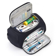 Large Capacity Pencil Case - Black High Storage Bag for Markers, Pens, and Stationery for School, College, and Office Use