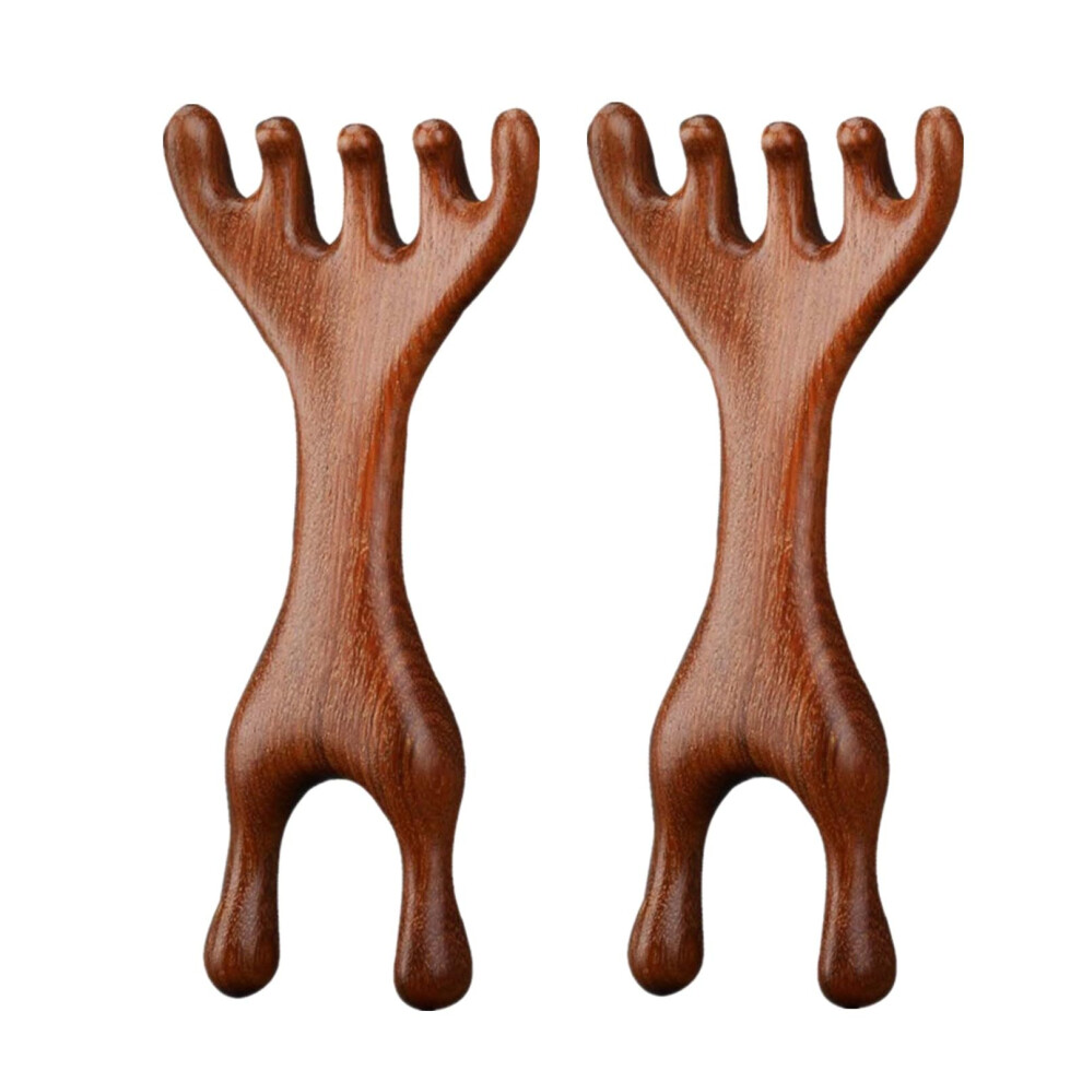 Unisex Sandalwood Scalp Massager Comb Set Of 2, Wooden Head Scratcher And Meridian Massage Tool For Hair Care, Ergonomic Design