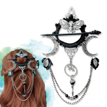 Handmade Goettin der Nacht Hexe Haarnadel Stern Mond Haar Clip Halbmond Motte Accessoire