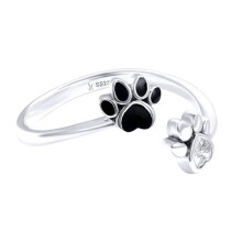 Paw Print Modelling Ring for Girls, Silver Fashion Accessory, No Gemstone, Creative Design, Adjustable Size