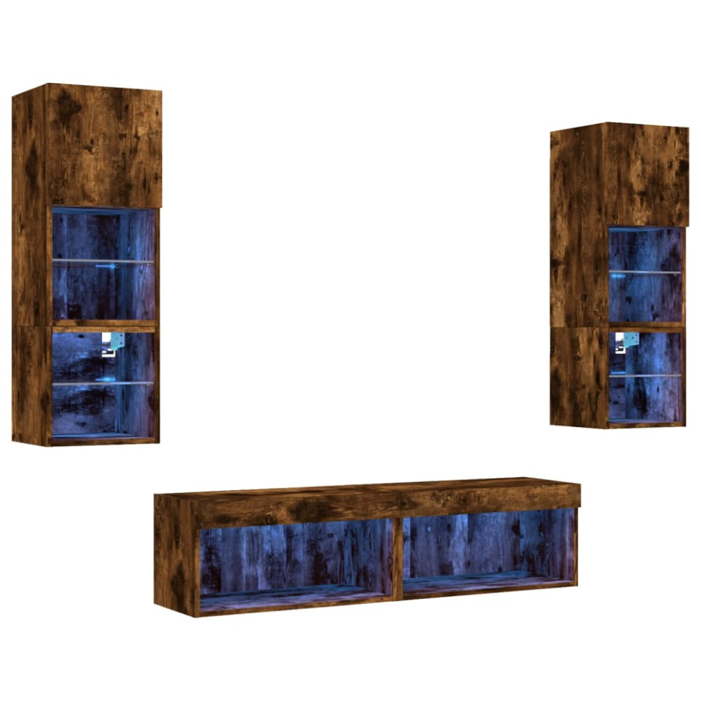 vidaXL TV Wall Units 6 Piece TV Cabinet with LED Smoked Oak Engineered Wood