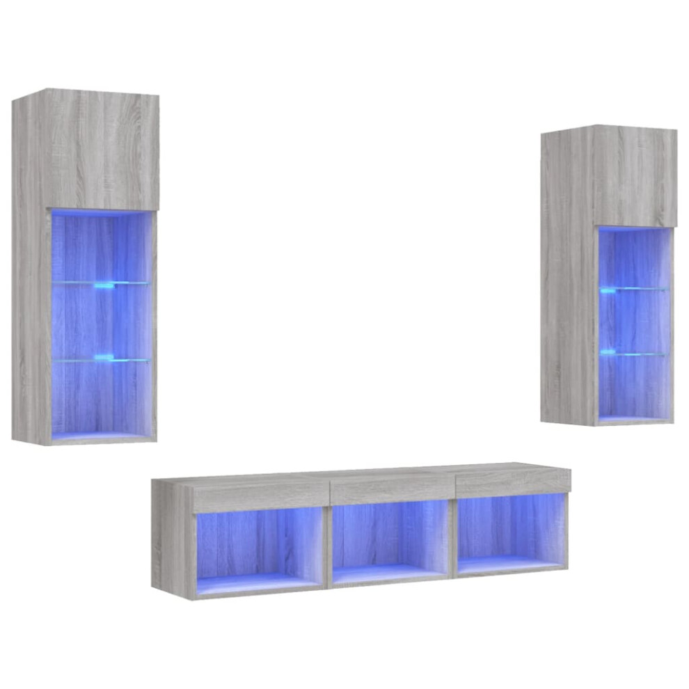 (grey sonoma) vidaXL TV Wall Units 5 Piece with LED Wall Mounted TV Cabinet Engineered Wood