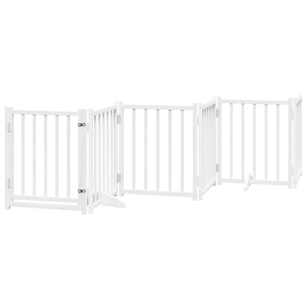 Vidaxl (White, 50 X 60 X 2 Cm/ 6 Pcs) Dog Gate With Door Foldable Dog Fence Barrier Pet Gate Solid Wood Fir
