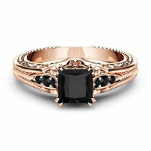 Outdoor Children's Stylish Black Square Ring with Silver Inlay for Garden Hose in Rose Gold Size 9