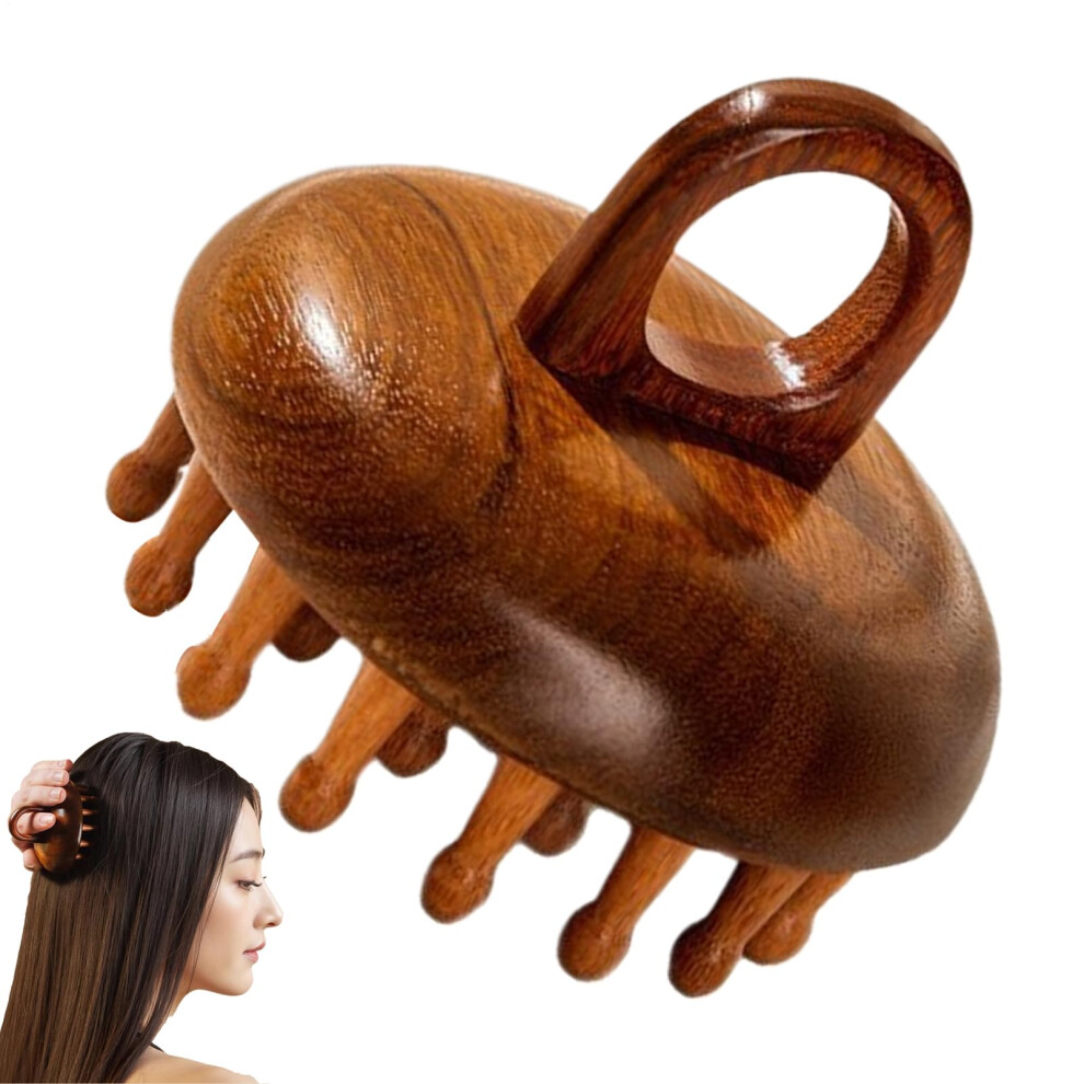 Scalap Massage Device - 28-Tooth Sandalwood Scalp Massager Brush for Men and Women - Meridian Massage Tool
