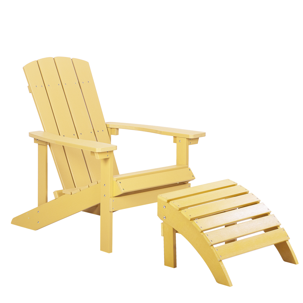 Beliani Garden Chair Adirondack With Footstool Yellow