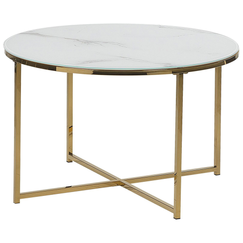 Beliani Coffee Table QUINCY Tempered Glass Marble/ Gold