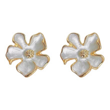 925 Silver Flower Earrings for Women, Elegant Metal Drop Earrings, Stylish White Studs 1.5x1.5CM